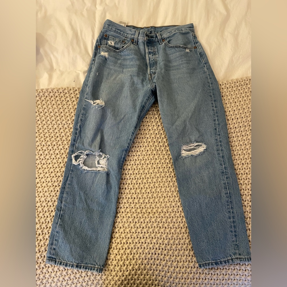 Levi’s 501 Ripped Cropped Straight Leg Mom Jeans